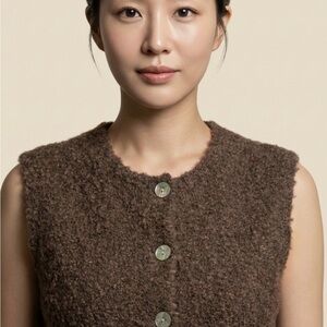 Nwt Brown Textured Wool Sleeveless Cardigan Woman’s Shirt size xs